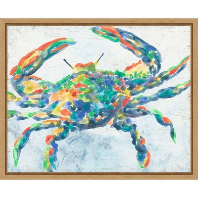 Rainbow Crab II Abstract Canvas Print with Maple Frame