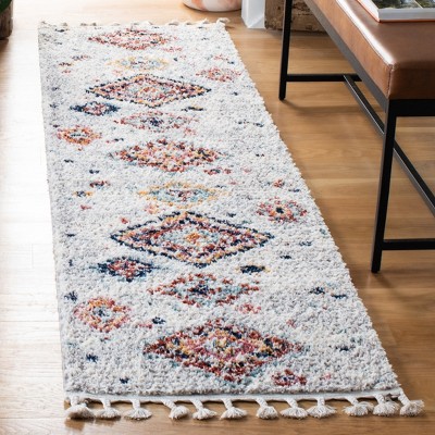 Ivory and Multi Diamond Synthetic Flat Woven Runner Rug