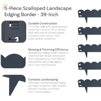 Gray Steel Scalloped Garden Landscape Edging Border, 41.75" Wide