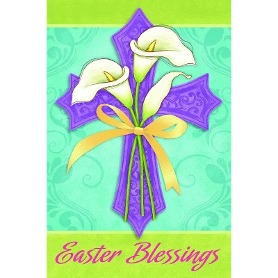 Easter Blessings Cross and Lilies Outdoor Garden Flag