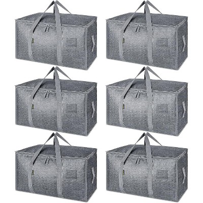 6-Pack Oversized Moving Bags with Reinforced Handles, Heavy-Duty Storage Tote for Clothes, Moving Supplies (Winter Grey)