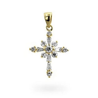 ShineHigh Snowflake Cross Pendant – 18k Gold-Plated Brass with Cubic Zirconia Accents – Classic Sparkling Faith-Inspired Necklace Charm