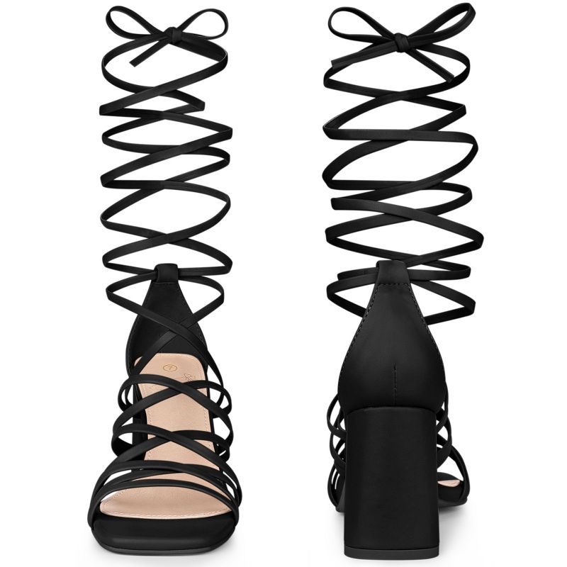 Perphy Strappy Open Toe Lace Up Chunky Heels Sandals for Women, 3 of 8