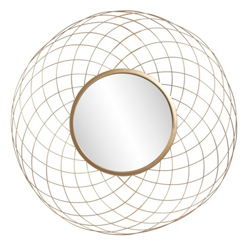 Howard Elliott 38.75" Round Woven Wire Framed Wall Mirror Bright Gold: Modern Decor, Iron Material, No Assembly Required - image 1 of 4