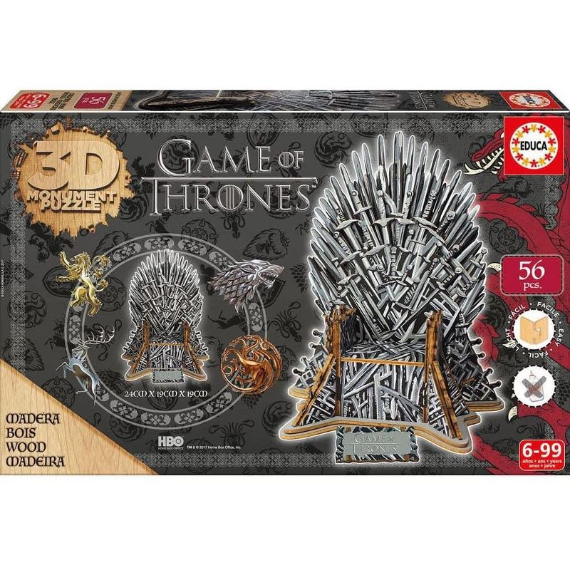 Educa Borras Game of Thrones Iron Throne 56 Piece 3D Monument Wood Puzzle, 2 of 6