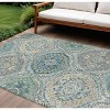 Teal Blue Fern Green And Beige Floral Washable Indoor Outdoor Area Rug - 2 of 4
