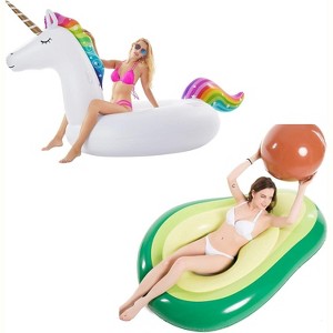 Jasonwell Inflatable Avocado & Unicorn Pool Floats – Large Ride-On Summer Beach Rafts for Adults & Kids, Fun Water Toys for Parties (XL & 3X-Large) - 1 of 4