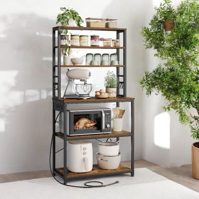 Brown Adjustable 6-Tier Steel Kitchen Baker's Rack with Power Outlet