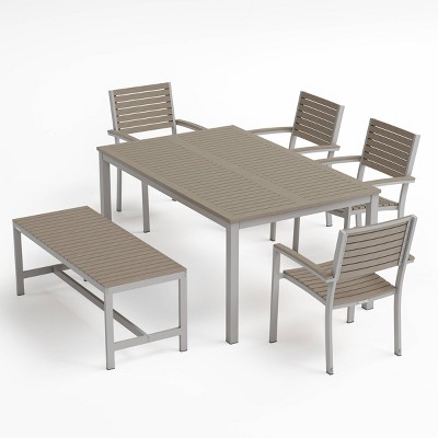 Travira 6pc Outdoor Dining Set with Rectangular Table,  Bench & Arm Chairs - Oxford Garden