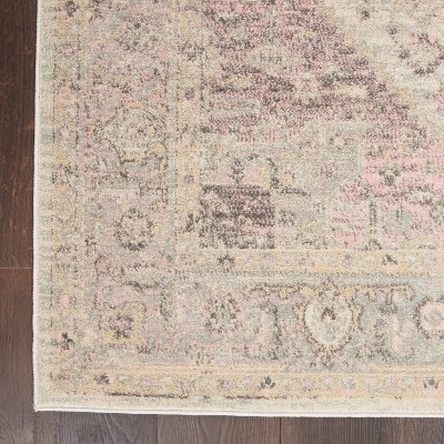 Ivory and Pink Synthetic Rectangular 6' x 9' Area Rug