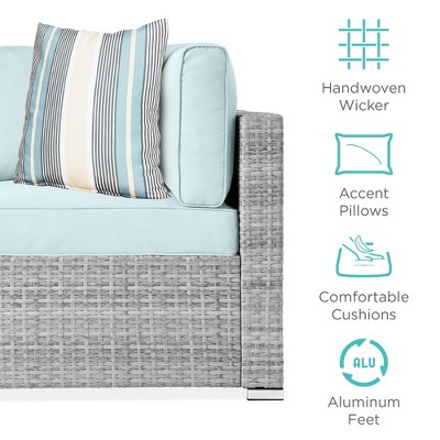 Gray and Pastel Blue 7-Piece Modular Wicker Outdoor Sectional Set