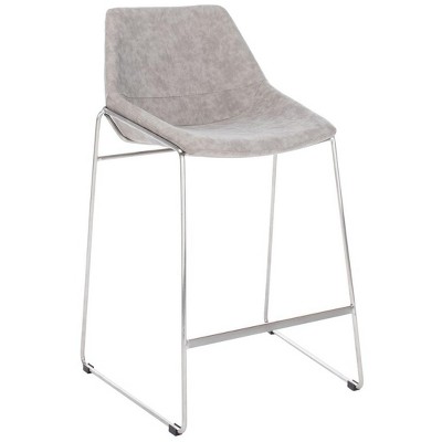 Gray Leather and Metal Mid-Century Counter Stool