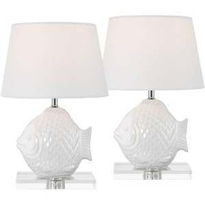 360 Lighting Finely 13 1/2"H Tropical Fish White Ceramic Lamp Set of 2 - 1 of 4