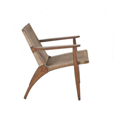 Natural Mahogany and Rattan Accent Chair with Microfiber Seat