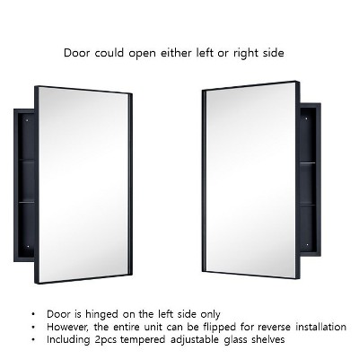 16'' x 26'' Black Metal Framed Medicine Cabinet with Mirror