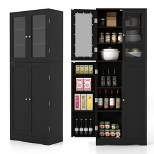 Costway Tall Storage Cabinet Kitchen Pantry Cupboard with Tempered Glass Doors & Shelves Black/White