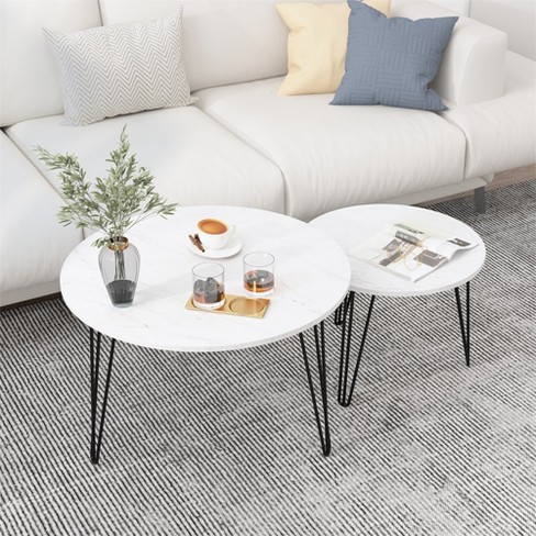 27.56'' Round Nesting Coffee Table Set of 2, Circular Nesting End Table Set, Round Wooden Tabletop, and Sturdy Metal Base - image 1 of 4