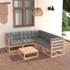 vidaXL Patio Furniture Set 6 Piece Outdoor Sectional Sofa Solid Wood Pine - Natural With Cushions - 2 of 4
