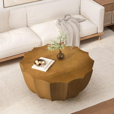 35" Outdoor Patio Coffee Table,Indoor Irregular Cement Coffee Table,Water Resistant Table For Garden Backyard,No Assembly Required-Coolbibila