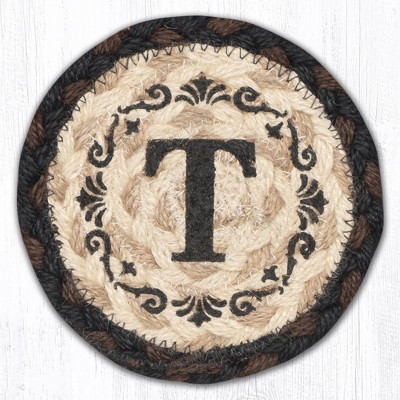 Earth Rugs Monogram Braided Jute Coaster – Rustic Farmhouse Style, 5"x5" Hand Stenciled Personalized Design