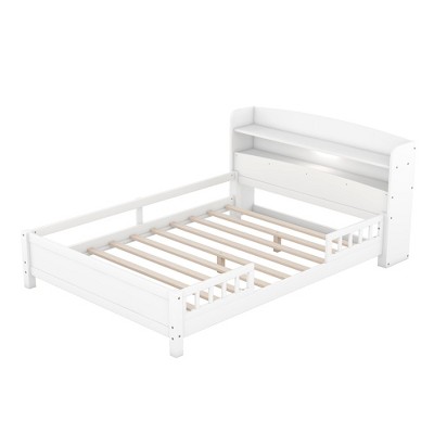 NicBex Full/Twin Size Platform Bed with Storage Headboard,Built-in LED Lights and Guardrail for Adults/Boys/Girls
