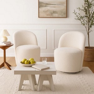 Royal Hampton Accent Chair Set of 2, 360 Degree Swivel Rotation, Beige White Boucle - 1 of 4