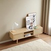 55" Rattan TV Cabinet with Double Sliding Doors, Modern Farmhouse Media Console with Adjustable Shelf and Solid Wood Legs for Living Room - 2 of 4