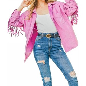 Women's Fringe Back Button Down Shacket - And The Why - 1 of 4