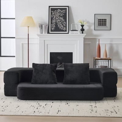 Compact Chenille Transformable Sectional Sofa with Supportive Foam Fold-Out Bed for Small Spaces & Home Offices