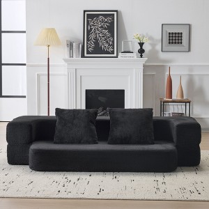 Compact Chenille Transformable Sectional Sofa with Supportive Foam Fold-Out Bed for Small Spaces & Home Offices - 1 of 4