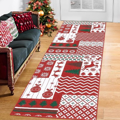 Washable Christmas Doormat, Non-Slip Red Snowflake Rug for Entrance, Kitchen and Indoor Use