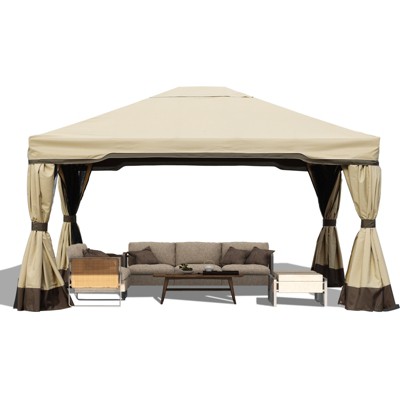 Aoodor Outdoor Aluminum Gazebo with Privacy Curtains and Netting, Grey Canopy Shelter for Patio, Garden, Yard, and Lawn