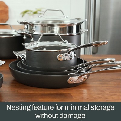 10-Piece Black Aluminum Nonstick Cookware Set with Glass Lids