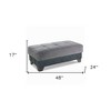HomeRoots 48" Gray and Brown Chenille And Faux Leather Tufted Storage Ottoman - 3 of 4