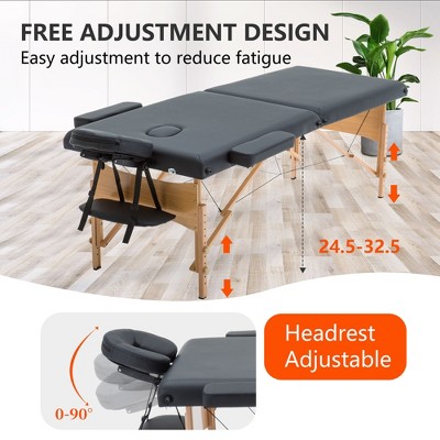 Portable Black PU Leather Adjustable Massage Table with Foam Padding