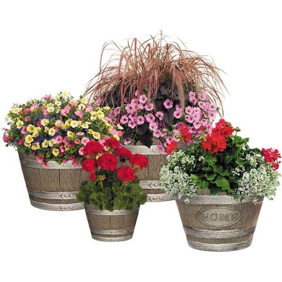 Distressed Oak Brown Resin Whiskey Barrel Planter, 15in