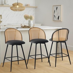 Bekrvio 29'' Counter Height Bar Stools, 360° Swivel Upholstered Faux Leather - 1 of 4