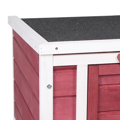 Red and White Wooden Guinea Pig House with Ramp and Roof