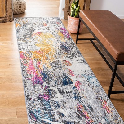Large Multicolor Floral Synthetic Stain-Resistant Area Rug