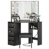 Vanity Desk with Mirror and Lights, Corner Makeup Vanity Desk, Large Dressing Tables with Charging, 5 Drawers, Shelves and Vanity Stool, Black - 4 of 4