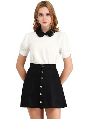 INSPIRE CHIC Women's Vintage Peter Pan Collar Contrast Puff Short Sleeve Blouse