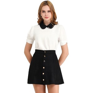 INSPIRE CHIC Women's Vintage Peter Pan Collar Contrast Puff Short Sleeve Blouse - 1 of 4