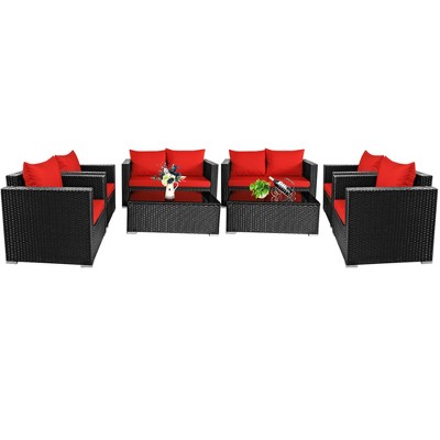 Tangkula 8PCS Rattan Patio Conversation Set Outdoor Furniture Set w/ Cushions