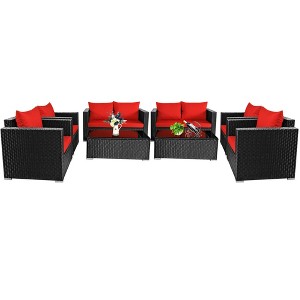 Tangkula 8PCS Rattan Patio Conversation Set Outdoor Furniture Set w/ Cushions - 1 of 4