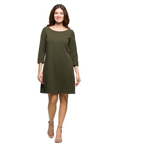 24seven Comfort Apparel Three Quarter Sleeve A Line Knee Length Dress - 1 of 4
