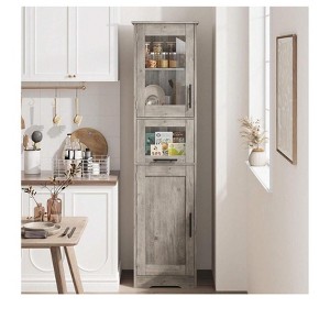 Versatile freestanding tall cabinet with glass doors, perfect for living room and kitchen storage and style - 1 of 4