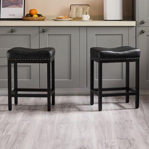 Saddle Bar Stools Set of 2,Backless Faux Leather Cushioned Counter Height Barstools,Kitchen Breakfast Stools,Dressing Table Stool-Cuddlewood - 1 of 4