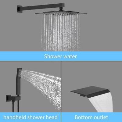 Matte Black 10-Inch Square Rainfall Shower Head with Handheld Spray