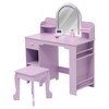 Kids Vanity with Lighted Mirror & Stool, Little Girls Vanity with Adjustable LED Light, Bookshelf, Storage Drawer & Shelves for Girls 3-9 - 2 of 4