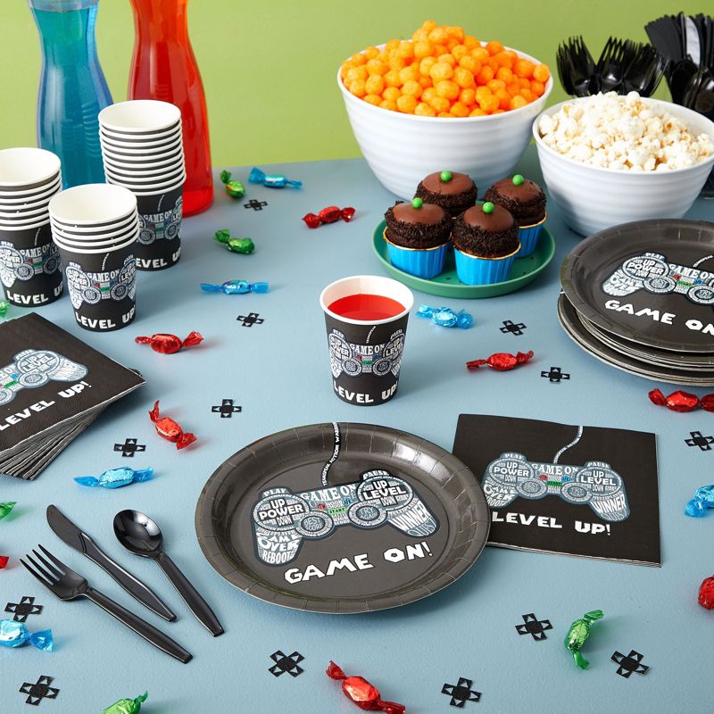 Juvale 144 Piece Video Game Birthday Party Supplies, Serves 24, Video Gamer Plates, Napkins, Cups, Cutlery, for Boys Gaming Party Decorations, 2 of 10